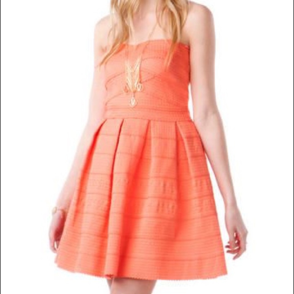 Coral strapless bandage dress